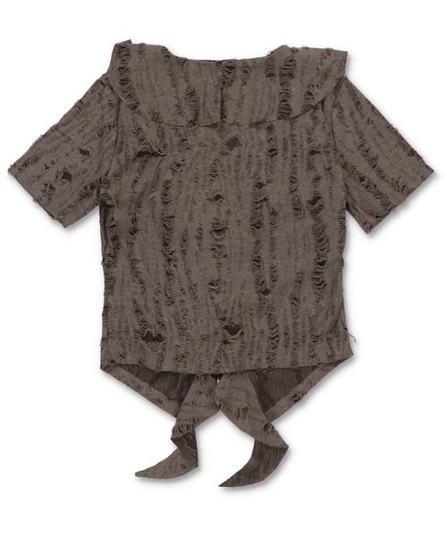 SPINNS（スピンズ）の「ダメージボレロ/フリルリボン/Vネック（シャツ/ブラウス・レディース・ブラック/グレー/ホワイト・ONESIZE）」の7枚目の写真