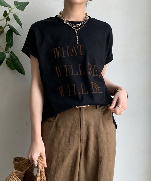 DouDou(ドゥドゥ)の「【WEB限定】 汗染み防止加工フロッキーロゴTEE(Tシャツ/カットソー・レディース・ブラウン/ベージュ/ブラック・FREE)」の2枚目の写真