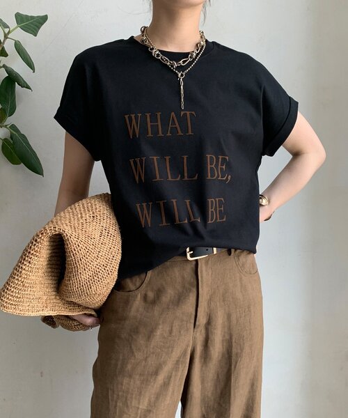 DouDou(ドゥドゥ)の「【WEB限定】 汗染み防止加工フロッキーロゴTEE(Tシャツ/カットソー・レディース・ブラウン/ベージュ/ブラック・FREE)」の6枚目の写真