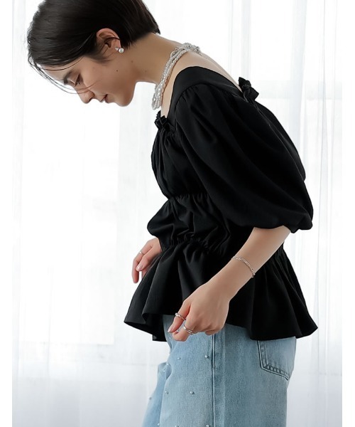 MEISM（ミズム）の「[2025SS COLLECTION][MEISM by Re:EDIT]クレープシャーリングパフスリーブ六分袖ブラウス（シャツ/ブラウス・レディース・ブラック/ホワイト・MEDIUM/LARGE）」の15枚目の写真