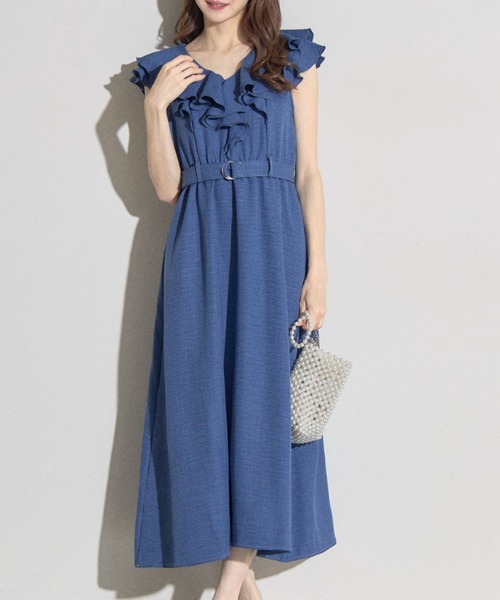 tocco closet(トッコ クローゼット)の「【ZOZO限定】ダブルラッフルデニムライクワンピース(ワンピース・レディース・ブルー/サックスブルー・M)」の2枚目の写真
