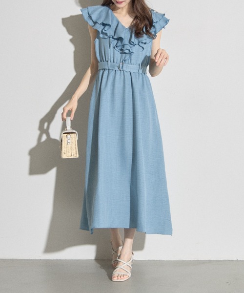 tocco closet(トッコ クローゼット)の「【ZOZO限定】ダブルラッフルデニムライクワンピース(ワンピース・レディース・ブルー/サックスブルー・M)」の3枚目の写真