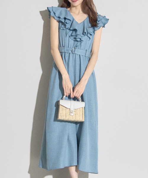 tocco closet(トッコ クローゼット)の「【ZOZO限定】ダブルラッフルデニムライクワンピース(ワンピース・レディース・ブルー/サックスブルー・M)」の7枚目の写真