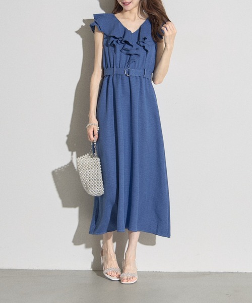 tocco closet(トッコ クローゼット)の「【ZOZO限定】ダブルラッフルデニムライクワンピース(ワンピース・レディース・ブルー/サックスブルー・M)」の13枚目の写真