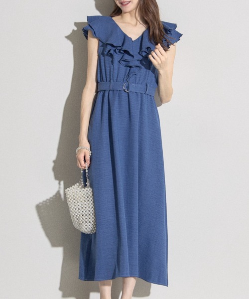 tocco closet(トッコ クローゼット)の「【ZOZO限定】ダブルラッフルデニムライクワンピース(ワンピース・レディース・ブルー/サックスブルー・M)」の17枚目の写真