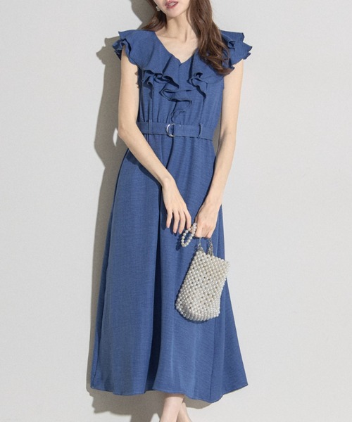tocco closet(トッコ クローゼット)の「【ZOZO限定】ダブルラッフルデニムライクワンピース(ワンピース・レディース・ブルー/サックスブルー・M)」の18枚目の写真