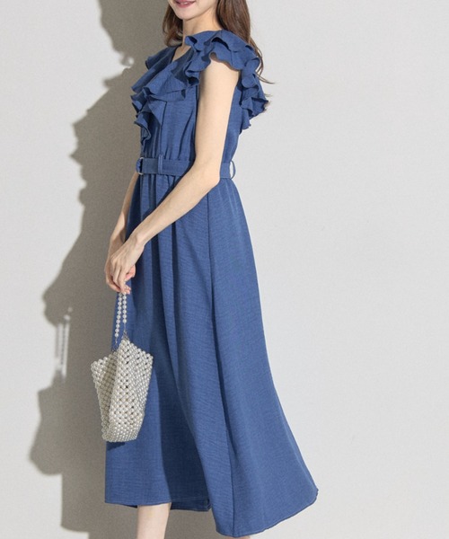 tocco closet(トッコ クローゼット)の「【ZOZO限定】ダブルラッフルデニムライクワンピース(ワンピース・レディース・ブルー/サックスブルー・M)」の19枚目の写真