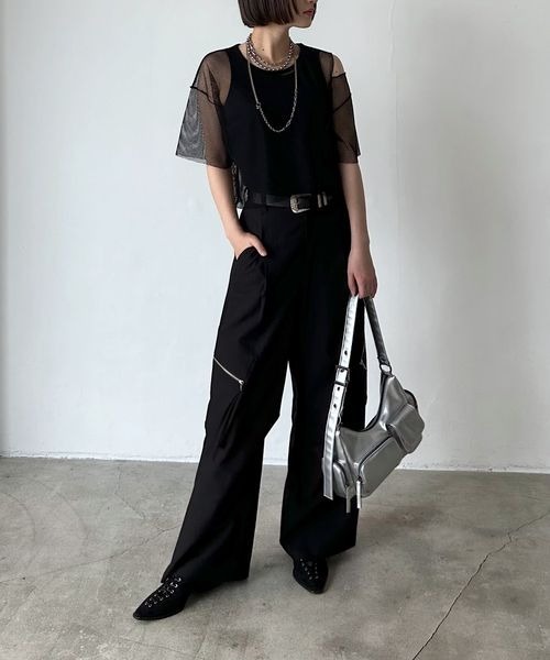 PAGEBOY（ページボーイ）の「カットアウトメッシュTシャツ（Tシャツ/カットソー・レディース・オフホワイト/ブラック/ダークブラウン・FREE）」の7枚目の写真