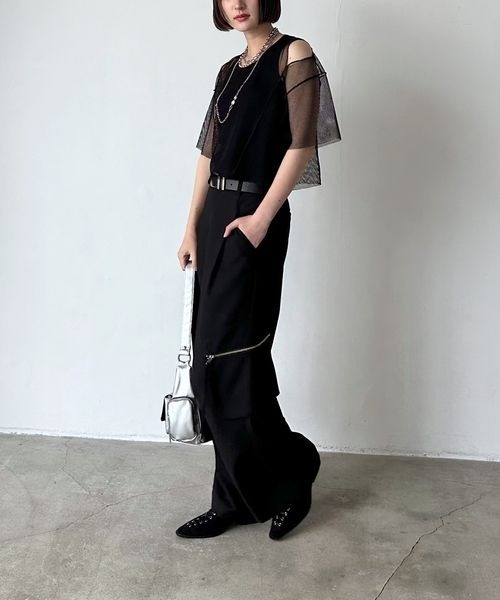 PAGEBOY（ページボーイ）の「カットアウトメッシュTシャツ（Tシャツ/カットソー・レディース・オフホワイト/ブラック/ダークブラウン・FREE）」の8枚目の写真