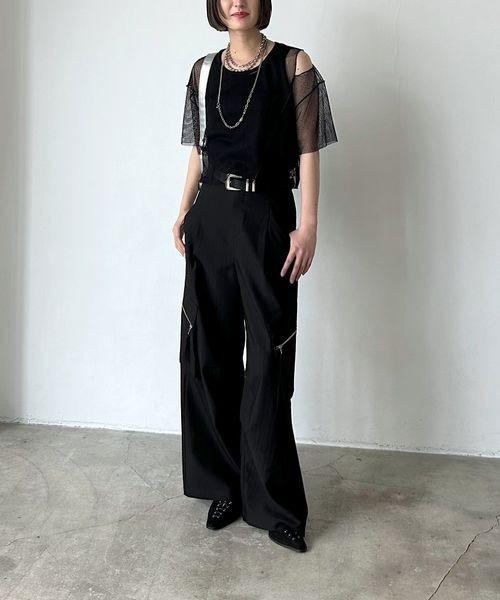 PAGEBOY（ページボーイ）の「カットアウトメッシュTシャツ（Tシャツ/カットソー・レディース・オフホワイト/ブラック/ダークブラウン・FREE）」の9枚目の写真