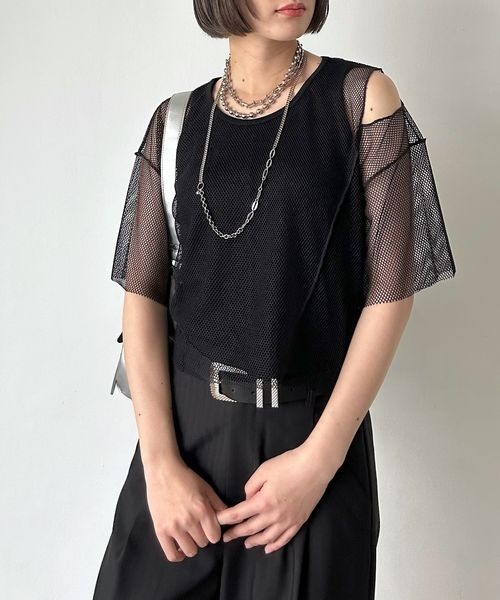 PAGEBOY（ページボーイ）の「カットアウトメッシュTシャツ（Tシャツ/カットソー・レディース・オフホワイト/ブラック/ダークブラウン・FREE）」の10枚目の写真
