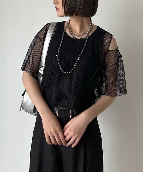 PAGEBOY（ページボーイ）の「カットアウトメッシュTシャツ（Tシャツ/カットソー・レディース・オフホワイト/ブラック/ダークブラウン・FREE）」の11枚目の写真