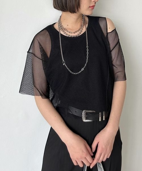 PAGEBOY（ページボーイ）の「カットアウトメッシュTシャツ（Tシャツ/カットソー・レディース・オフホワイト/ブラック/ダークブラウン・FREE）」の12枚目の写真
