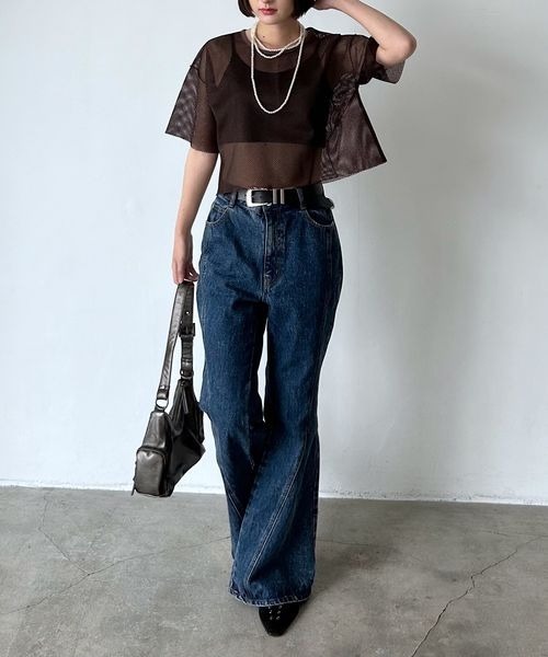 PAGEBOY（ページボーイ）の「カットアウトメッシュTシャツ（Tシャツ/カットソー・レディース・オフホワイト/ブラック/ダークブラウン・FREE）」の14枚目の写真