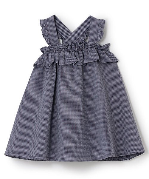 sense of wonder（センスオブワンダー）の「サッカーギンガムチェックサンドレス【日本製】（シャツワンピース・キッズ・プラム/オレンジ/グリーン・80-90cm/100-110cm/120-130cm）」の3枚目の写真