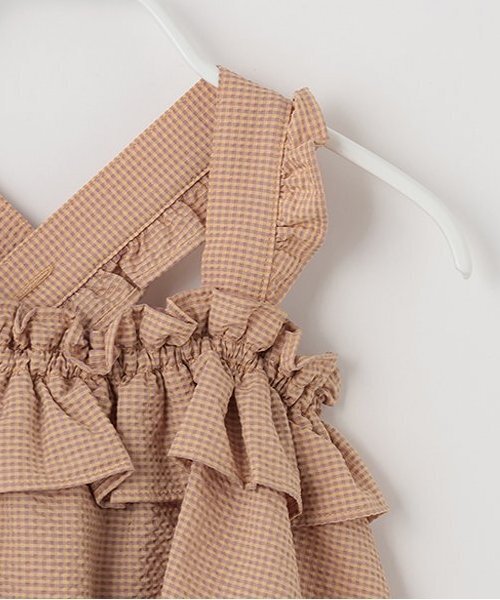 sense of wonder（センスオブワンダー）の「サッカーギンガムチェックサンドレス【日本製】（シャツワンピース・キッズ・プラム/オレンジ/グリーン・80-90cm/100-110cm/120-130cm）」の6枚目の写真