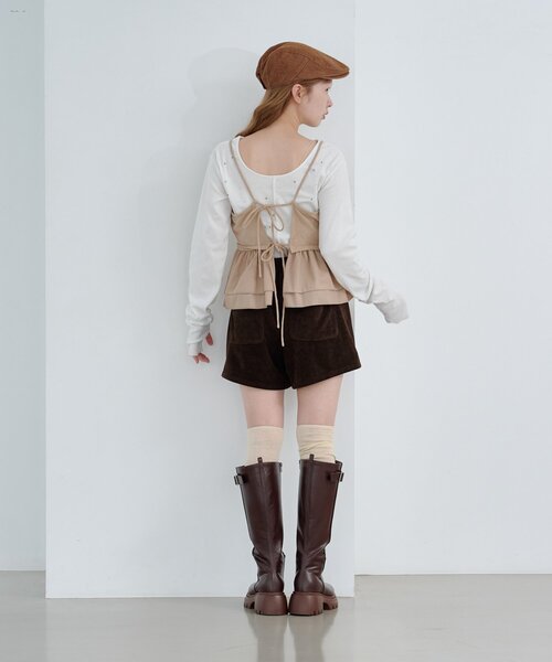 Kastane（カスタネ）の「スウェードペプラムビスチェ（キャミソール・レディース・ベージュ/ブラック/ブラウン・FREE）」の7枚目の写真