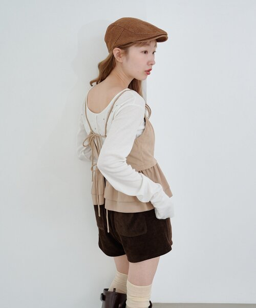Kastane（カスタネ）の「スウェードペプラムビスチェ（キャミソール・レディース・ベージュ/ブラック/ブラウン・FREE）」の9枚目の写真