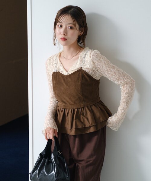 Kastane（カスタネ）の「スウェードペプラムビスチェ（キャミソール・レディース・ベージュ/ブラック/ブラウン・FREE）」の11枚目の写真