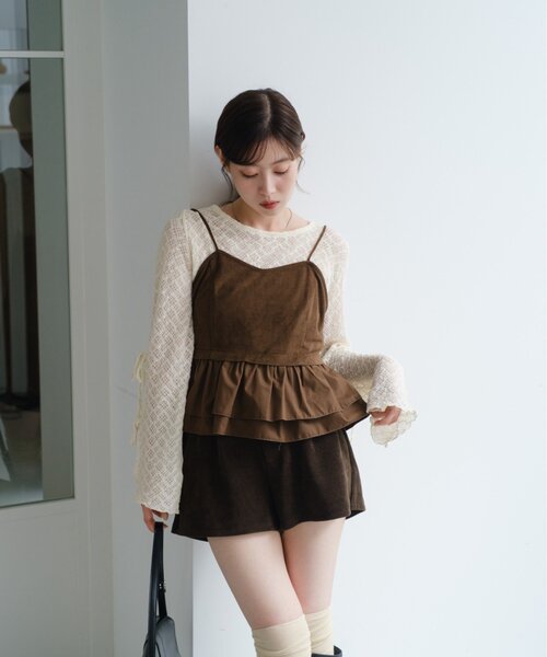 Kastane（カスタネ）の「スウェードペプラムビスチェ（キャミソール・レディース・ベージュ/ブラック/ブラウン・FREE）」の18枚目の写真