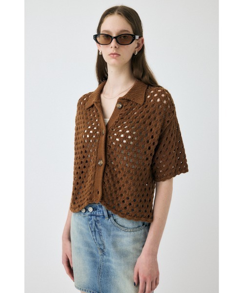 MOUSSY(マウジー)の「【EC・一部店舗限定】CROCHET ニットシャツ(ニット/セーター・レディース・ブラウン/アイボリー/ブラック・FREE)」の1枚目の写真