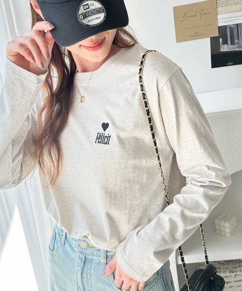 GeeRA（ジーラ）の「ハート＆ロゴワンポイント刺繍オーバーサイズロンT（Tシャツ/カットソー・レディース・チャコール/オートミール/オフホワイト・MEDIUM/LARGE/X-LARGE）」の3枚目の写真