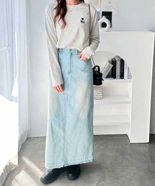 GeeRA（ジーラ）の「ハート＆ロゴワンポイント刺繍オーバーサイズロンT（Tシャツ/カットソー・レディース・チャコール/オートミール/オフホワイト・MEDIUM/LARGE/X-LARGE）」の14枚目の写真