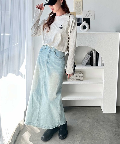 GeeRA（ジーラ）の「ハート＆ロゴワンポイント刺繍オーバーサイズロンT（Tシャツ/カットソー・レディース・チャコール/オートミール/オフホワイト・MEDIUM/LARGE/X-LARGE）」の15枚目の写真