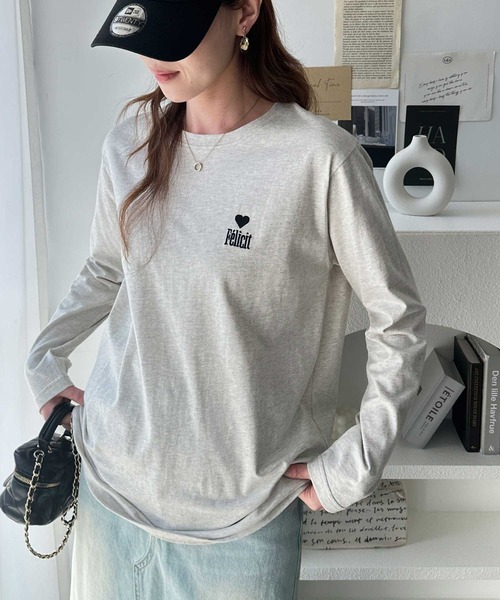 GeeRA（ジーラ）の「ハート＆ロゴワンポイント刺繍オーバーサイズロンT（Tシャツ/カットソー・レディース・チャコール/オートミール/オフホワイト・MEDIUM/LARGE/X-LARGE）」の13枚目の写真