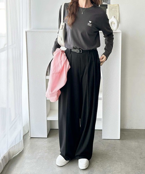 GeeRA（ジーラ）の「ハート＆ロゴワンポイント刺繍オーバーサイズロンT（Tシャツ/カットソー・レディース・チャコール/オートミール/オフホワイト・MEDIUM/LARGE/X-LARGE）」の12枚目の写真