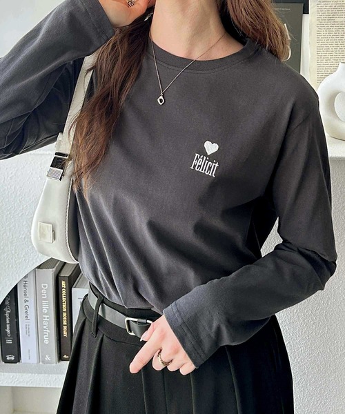 GeeRA（ジーラ）の「ハート＆ロゴワンポイント刺繍オーバーサイズロンT（Tシャツ/カットソー・レディース・チャコール/オートミール/オフホワイト・MEDIUM/LARGE/X-LARGE）」の10枚目の写真