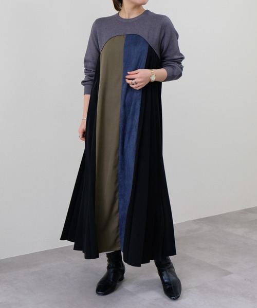 TEVALT(ヴァレット)の「サイドプリーツ配色ニットワンピース(ワンピース・レディース・ブラック/チャコールグレー/ボルドー・38)」の17枚目の写真