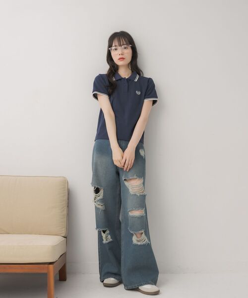 ems excite(エムズエキサイト)の「バイカラーポロTEE(Tシャツ/カットソー・レディース・ナチュラル/レッド系1/ダークブルー/チャコールグレー・FREE)」の16枚目の写真