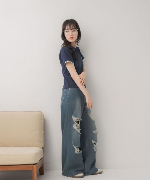 ems excite(エムズエキサイト)の「バイカラーポロTEE(Tシャツ/カットソー・レディース・ナチュラル/レッド系1/ダークブルー/チャコールグレー・FREE)」の17枚目の写真