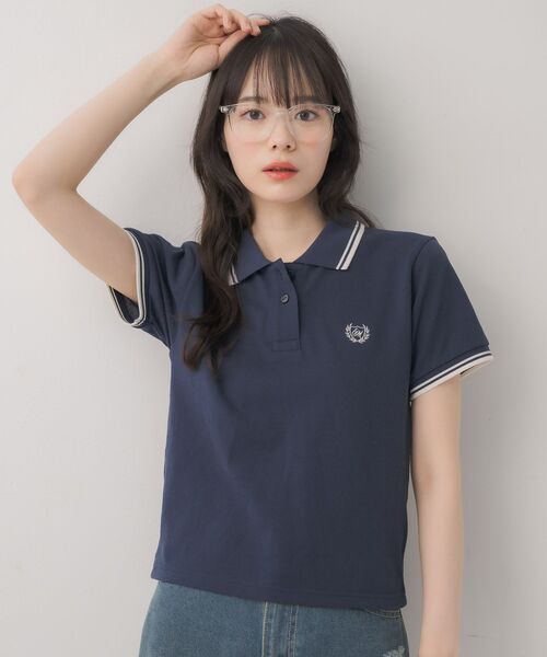 ems excite(エムズエキサイト)の「バイカラーポロTEE(Tシャツ/カットソー・レディース・ナチュラル/レッド系1/ダークブルー/チャコールグレー・FREE)」の20枚目の写真