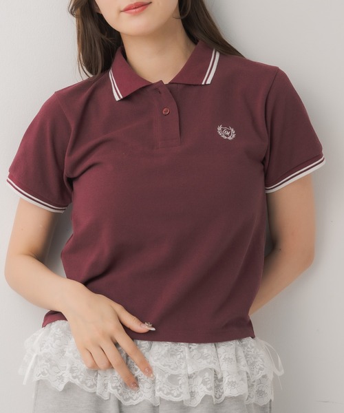 ems excite(エムズエキサイト)の「バイカラーポロTEE(Tシャツ/カットソー・レディース・ナチュラル/レッド系1/ダークブルー/チャコールグレー・FREE)」の4枚目の写真