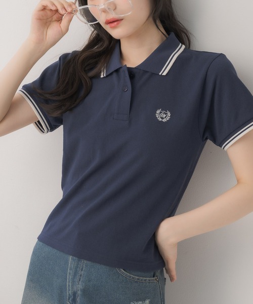 ems excite(エムズエキサイト)の「バイカラーポロTEE(Tシャツ/カットソー・レディース・ナチュラル/レッド系1/ダークブルー/チャコールグレー・FREE)」の3枚目の写真