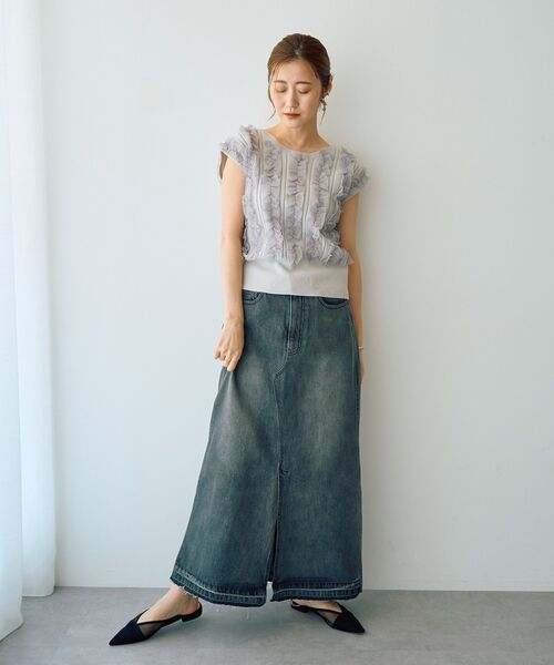 Editt by YECCA VECCA(エディットバイイェッカヴェッカ)の「ロングデニムスカート(スカート・レディース・インディゴブルー/グレー・S/M)」の13枚目の写真
