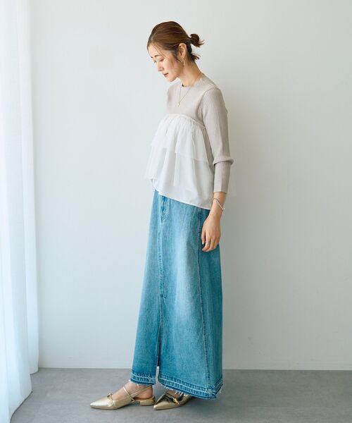 Editt by YECCA VECCA(エディットバイイェッカヴェッカ)の「ロングデニムスカート(スカート・レディース・インディゴブルー/グレー・S/M)」の22枚目の写真