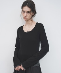 【tageechita】フェイクレイヤード UネックロングTシャツ