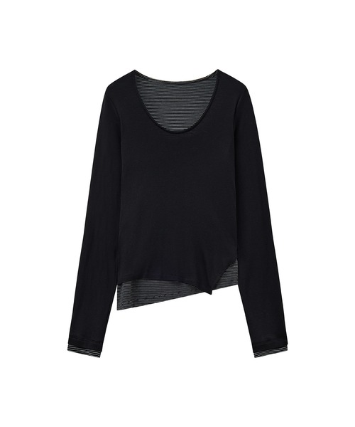 tageechita（タジチタ）の「【tageechita】フェイクレイヤード UネックロングTシャツ（Tシャツ/カットソー・レディース・ベージュ/ブラック・S/M/L）」の4枚目の写真