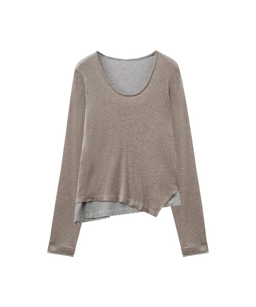 tageechita（タジチタ）の「【tageechita】フェイクレイヤード UネックロングTシャツ（Tシャツ/カットソー・レディース・ベージュ/ブラック・S/M/L）」の5枚目の写真