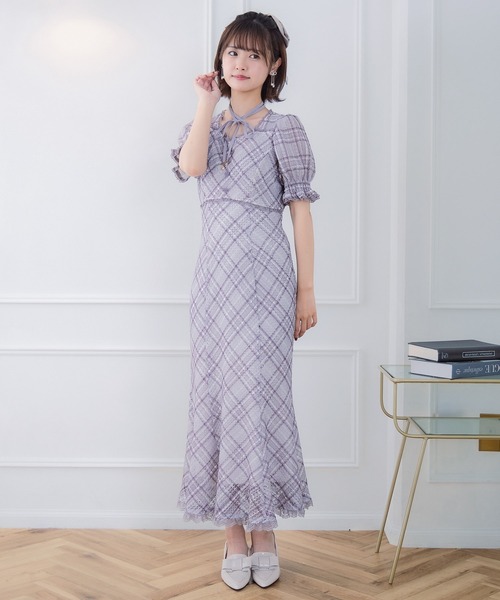 couture BY ROJITA(クチュールバイロジータ)の「レーシーチェックワンピース(ワンピース・レディース・グレー/アイボリー/パープル・FREE)」の4枚目の写真