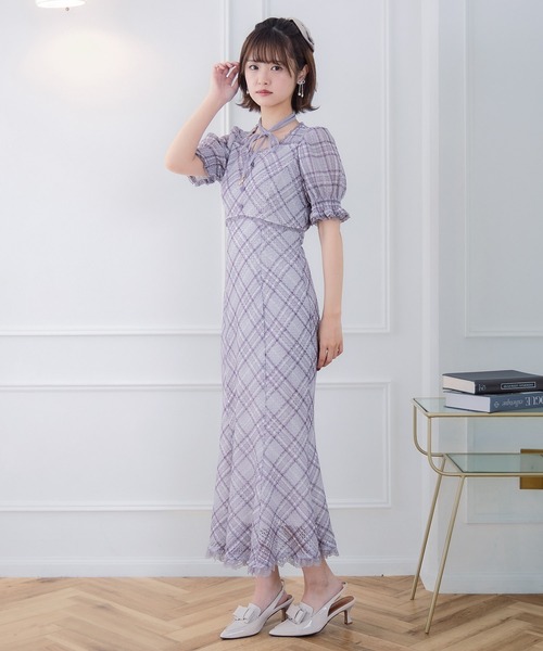 couture BY ROJITA(クチュールバイロジータ)の「レーシーチェックワンピース(ワンピース・レディース・グレー/アイボリー/パープル・FREE)」の5枚目の写真
