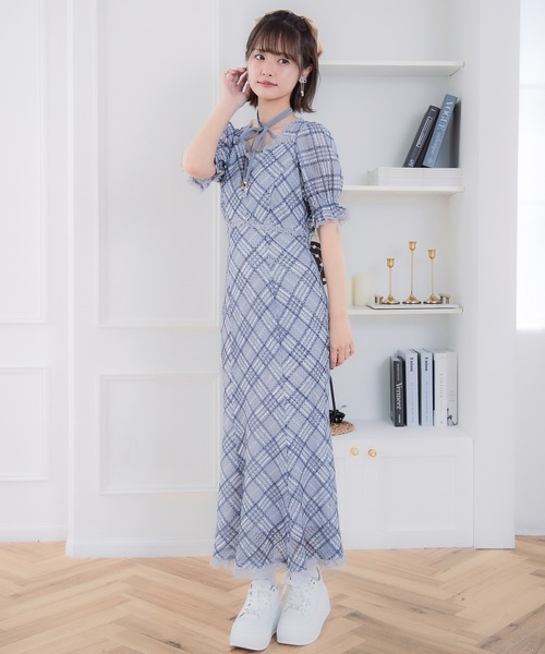 couture BY ROJITA(クチュールバイロジータ)の「レーシーチェックワンピース(ワンピース・レディース・グレー/アイボリー/パープル・FREE)」の7枚目の写真