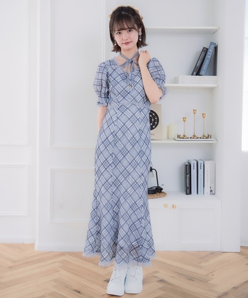 couture BY ROJITA(クチュールバイロジータ)の「レーシーチェックワンピース(ワンピース・レディース・グレー/アイボリー/パープル・FREE)」の8枚目の写真