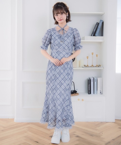 couture BY ROJITA(クチュールバイロジータ)の「レーシーチェックワンピース(ワンピース・レディース・グレー/アイボリー/パープル・FREE)」の9枚目の写真
