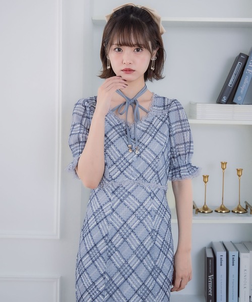 couture BY ROJITA(クチュールバイロジータ)の「レーシーチェックワンピース(ワンピース・レディース・グレー/アイボリー/パープル・FREE)」の19枚目の写真