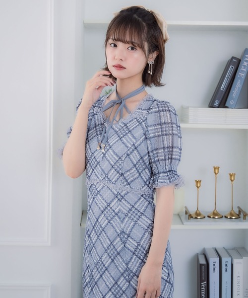 couture BY ROJITA(クチュールバイロジータ)の「レーシーチェックワンピース(ワンピース・レディース・グレー/アイボリー/パープル・FREE)」の20枚目の写真