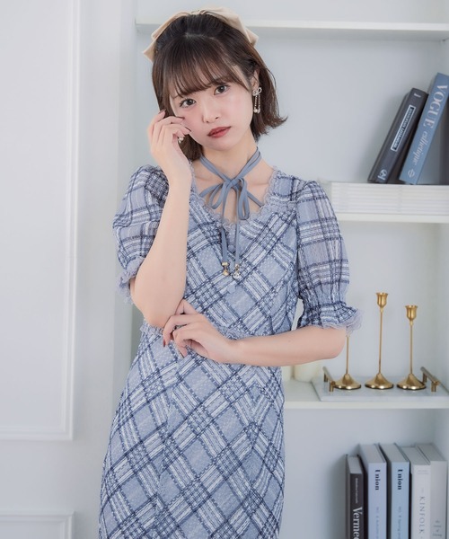 couture BY ROJITA(クチュールバイロジータ)の「レーシーチェックワンピース(ワンピース・レディース・グレー/アイボリー/パープル・FREE)」の21枚目の写真